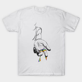 Hand holding rainbow lint T-Shirt